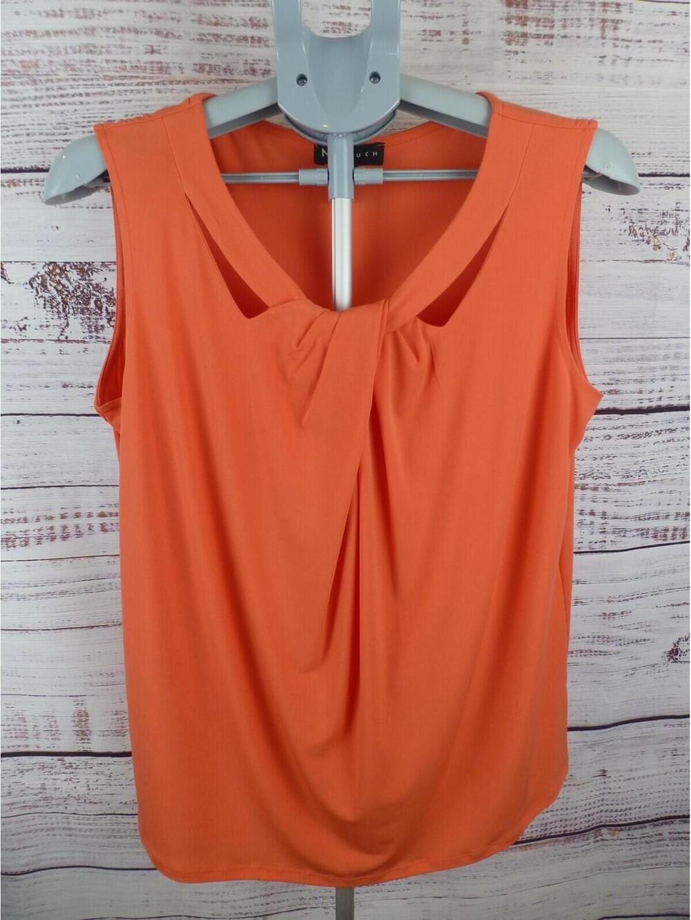 N Touch Women's Orange Sleeveless Blouse Top M Twist Front Keyhole Neckline G4A